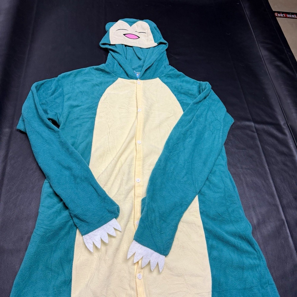 Snorlax Pokemon Hooded Fleece One-Piece Button Halloween Costume Adult XL